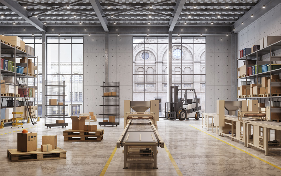 Interior of a large distribution warehouse